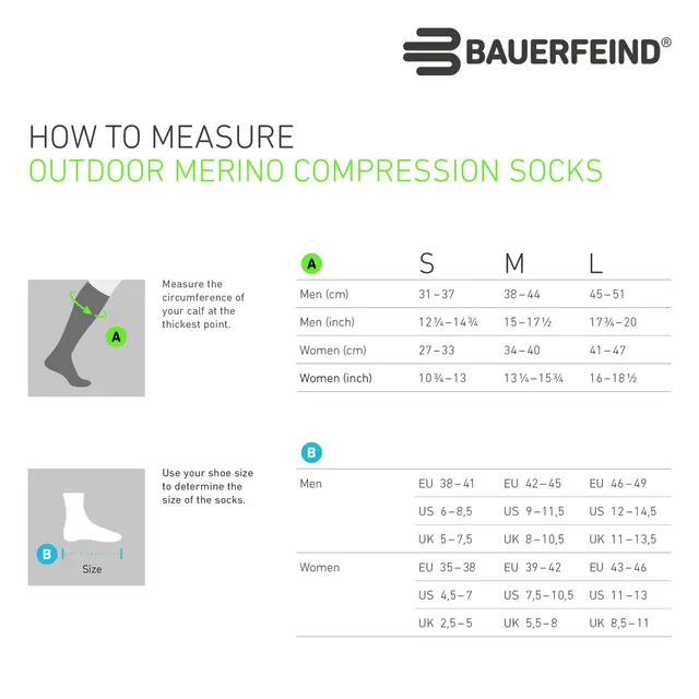 Bauerfeind Outdoor Merino Comp Socks Herre, Moss Green, Str. 46-49 Small 