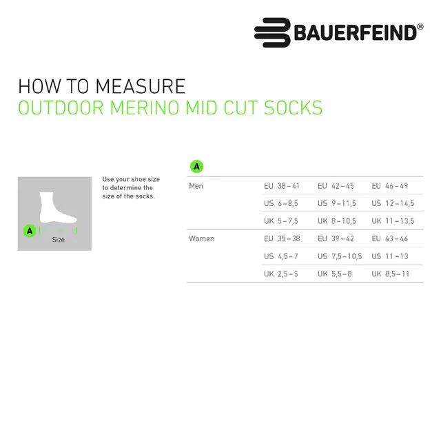 Bauerfeind Outdoor Merino Mid Cut Socks Dame, Herbal Green, Str. 39-42 