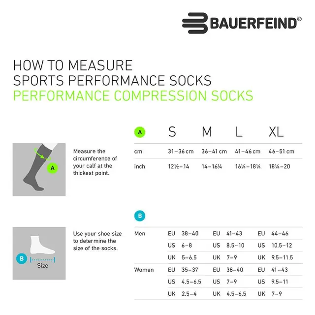 Bauerfeind Run Performance Comp Socks Herre, Hvit, Str. 41-43 Large 